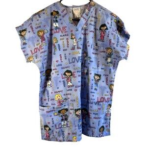 Children Love Care Happy Hospital Nurse Scrub Top Size Large
